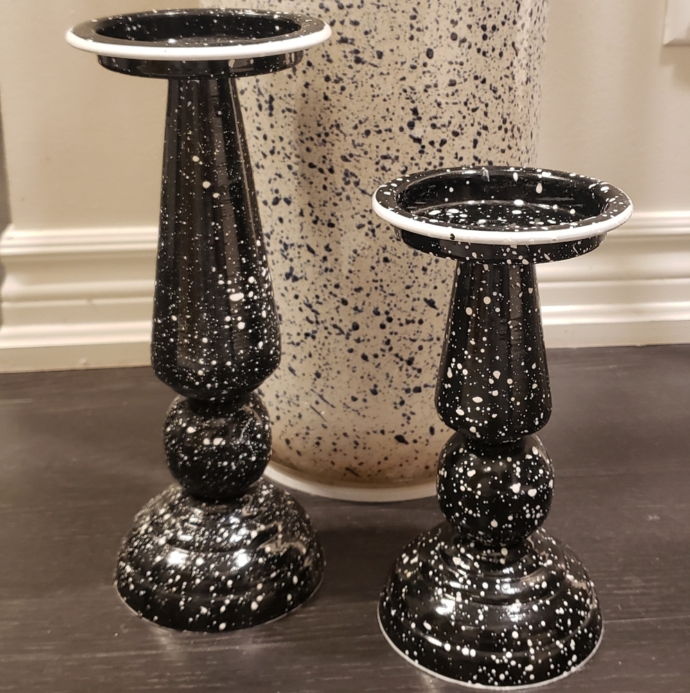 Enamelwear Speckled Black Candle Holders